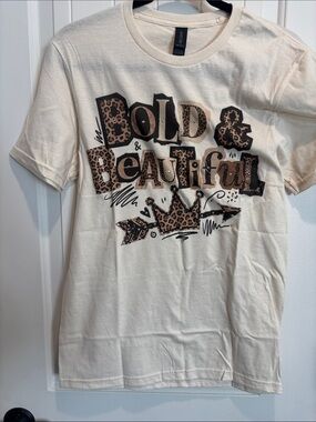 J Coons Cream Short Sleeve Tee with Leopard Print "Bold & Beautiful"